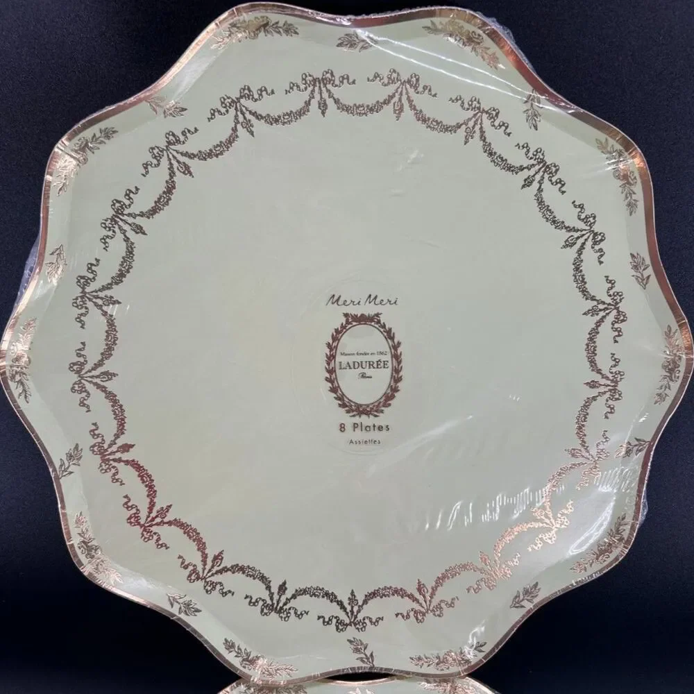 Meri Meri Laduree Paris 8-Green/Gold Paper Plates Per Package, 7-Packages Total